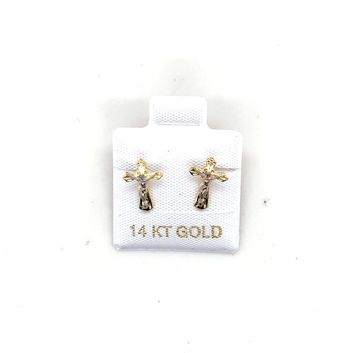 14k Gold Christ Cross Studs