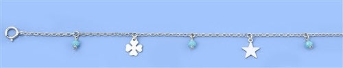 Sterling Silver Clover & Star Anklet