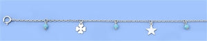 Sterling Silver Clover & Star Anklet