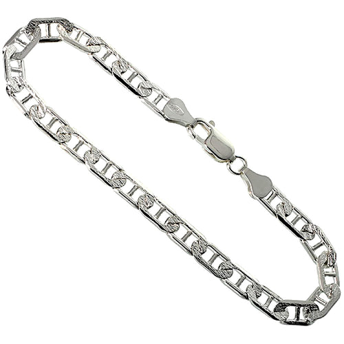 Sterling Silver 5.8 7' Flat Mariner Link Chain Bracelet